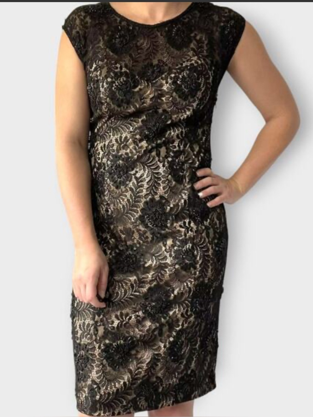 Sue Wong black lace sequin dress sz-2 - Picture 1 of 8